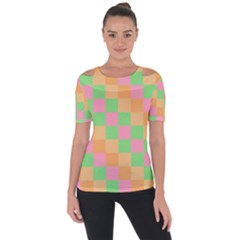 Checkerboard Pastel Squares Shoulder Cut Out Short Sleeve Top by Sapixe