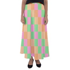 Checkerboard Pastel Squares Flared Maxi Skirt by Sapixe