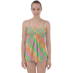 Checkerboard Pastel Squares Babydoll Tankini Set by Sapixe