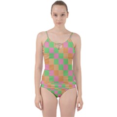 Checkerboard Pastel Squares Cut Out Top Tankini Set by Sapixe