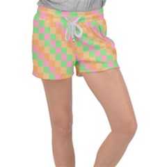 Checkerboard Pastel Squares Women s Velour Lounge Shorts by Sapixe