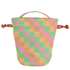 Checkerboard Pastel Squares Drawstring Bucket Bag by Sapixe