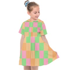 Checkerboard Pastel Squares Kids  Sailor Dress by Sapixe