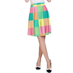 Checkerboard Pastel Squares A-line Skirt by Sapixe