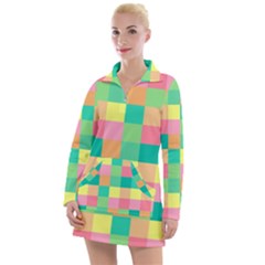 Checkerboard Pastel Squares Women s Long Sleeve Casual Dress by Sapixe