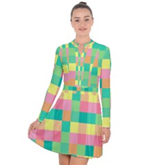 Checkerboard Pastel Squares Long Sleeve Panel Dress by Sapixe