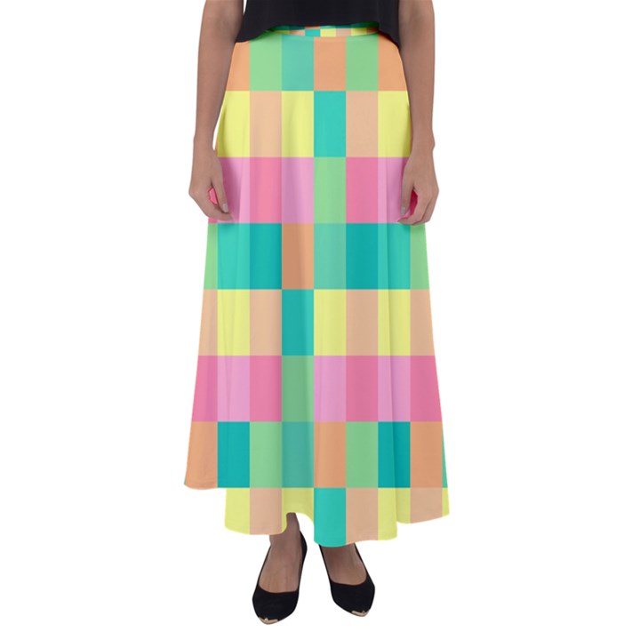 Checkerboard Pastel Squares Flared Maxi Skirt