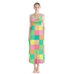 Checkerboard Pastel Squares Button Up Chiffon Maxi Dress by Sapixe