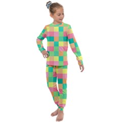 Checkerboard Pastel Squares Kids  Long Sleeve Set  by Sapixe