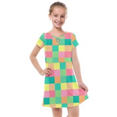 Checkerboard Pastel Squares Kids  Cross Web Dress by Sapixe