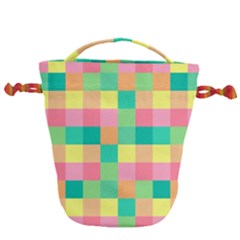 Checkerboard Pastel Squares Drawstring Bucket Bag by Sapixe