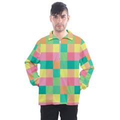 Checkerboard Pastel Squares Men s Half Zip Pullover by Sapixe