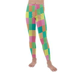 Checkerboard Pastel Squares Kids  Lightweight Velour Leggings by Sapixe