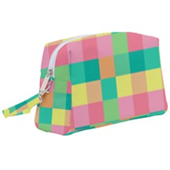 Checkerboard Pastel Squares Wristlet Pouch Bag (large)