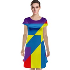 Colorful Red Yellow Blue Purple Cap Sleeve Nightdress by Sapixe