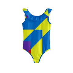 Colorful Red Yellow Blue Purple Kids  Frill Swimsuit by Sapixe