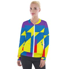 Colorful Red Yellow Blue Purple Velour Zip Up Jacket