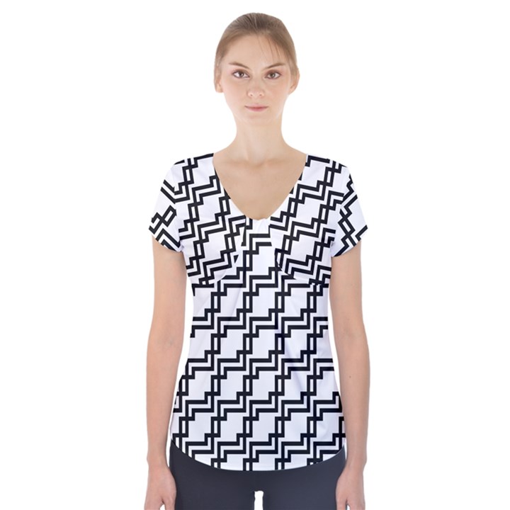 Pattern Monochrome Repeat Short Sleeve Front Detail Top