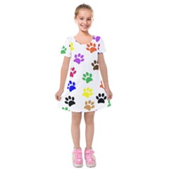 Pawprints Paw Prints Paw Animal Kids  Short Sleeve Velvet Dress by Sapixe