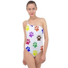 Pawprints Paw Prints Paw Animal Classic One Shoulder Swimsuit by Sapixe