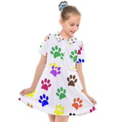 Pawprints Paw Prints Paw Animal Kids  Short Sleeve Shirt Dress by Sapixe