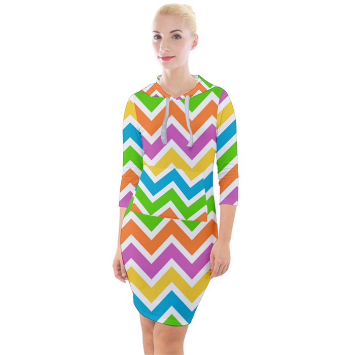 Chevron Pattern Design Texture Quarter Sleeve Hood Bodycon Dress