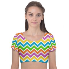 Chevron Pattern Design Texture Velvet Short Sleeve Crop Top  by Sapixe