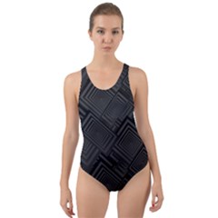 Diagonal Square Black Background Cut-out Back One Piece Swimsuit by Sapixe