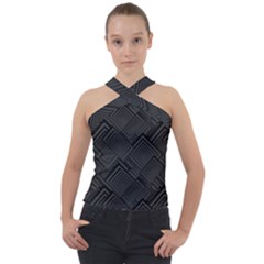 Diagonal Square Black Background Cross Neck Velour Top