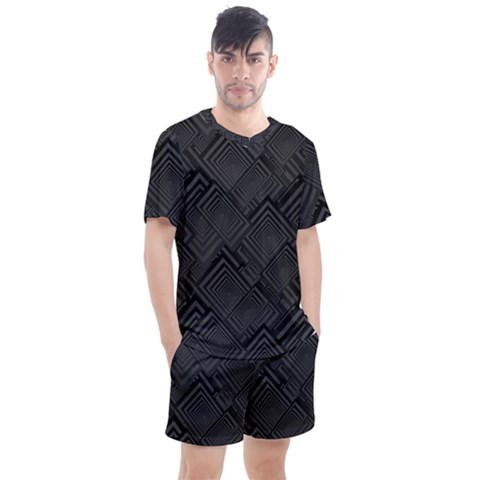 Diagonal Square Black Background Men s Mesh Tee And Shorts Set by Sapixe