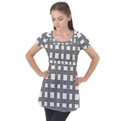 Seamless Stripe Pattern Lines Puff Sleeve Tunic Top by Sapixe