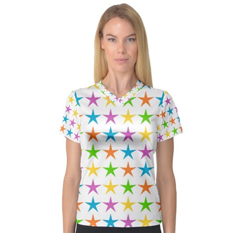 Star Pattern Design Decoration V-neck Sport Mesh Tee by Sapixe