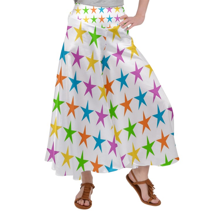 Star Pattern Design Decoration Satin Palazzo Pants