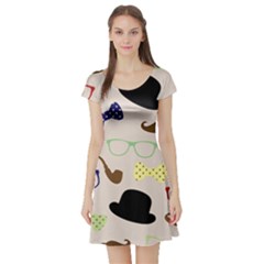 Moustache Hat Bowler Bowler Hat Short Sleeve Skater Dress by Sapixe