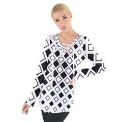 Square Diagonal Pattern Monochrome Tie Up Tee by Sapixe