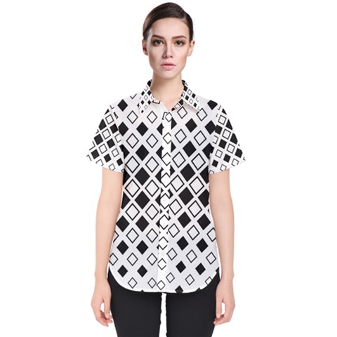 Square Diagonal Pattern Monochrome Women s Short Sleeve Shirt by Sapixe