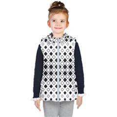 Square Diagonal Pattern Monochrome Kids  Hooded Puffer Vest