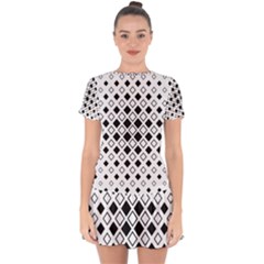 Square Diagonal Pattern Monochrome Drop Hem Mini Chiffon Dress