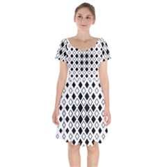 Square Diagonal Pattern Monochrome Short Sleeve Bardot Dress