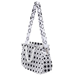 Square Diagonal Pattern Monochrome Rope Handles Shoulder Strap Bag