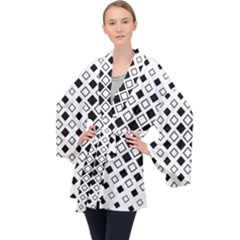 Square Diagonal Pattern Monochrome Velvet Kimono Robe