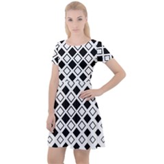 Square Diagonal Pattern Monochrome Cap Sleeve Velour Dress  by Sapixe