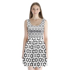 Pattern Star Repeating Black White Split Back Mini Dress 