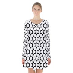 Pattern Star Repeating Black White Long Sleeve Velvet V-neck Dress by Sapixe