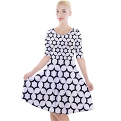 Pattern Star Repeating Black White Quarter Sleeve A-line Dress