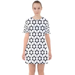 Pattern Star Repeating Black White Sixties Short Sleeve Mini Dress by Sapixe