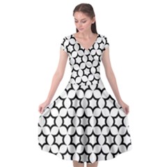 Pattern Star Repeating Black White Cap Sleeve Wrap Front Dress