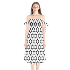 Pattern Star Repeating Black White Shoulder Tie Bardot Midi Dress