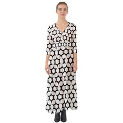 Pattern Star Repeating Black White Button Up Boho Maxi Dress