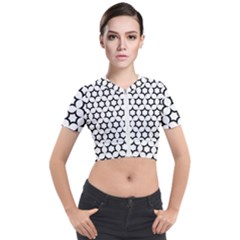 Pattern Star Repeating Black White Short Sleeve Cropped Jacket by Sapixe